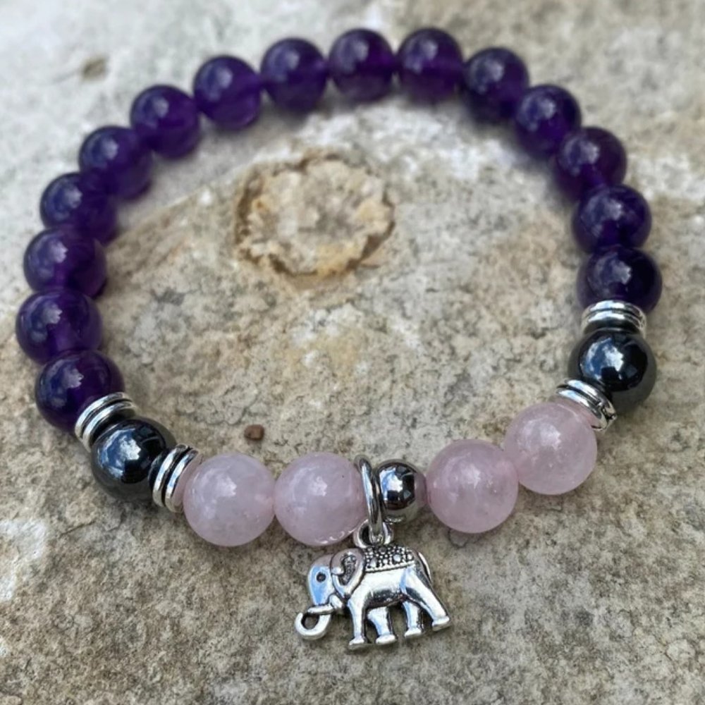 Handmade Amethyst Balance Bead Healing Women Men Bracelet Amulet Elephant Charm